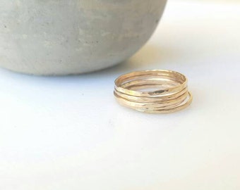 5 Hammered stacking rings / gold filled / sterling silver / unique / simple / wire ring / gift / minimalist / set of 5