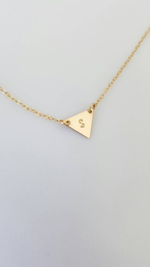Personalized 14kt Gold Filled Petite Triangle Initial Necklace Personalized 14kt Gold Filled Petite Triangle Initial Necklace