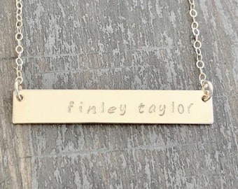 LARGE BAR NECKLACE / Gold filled Bar necklace/ personalized / hand stamped/ Children's names/ Dates/ Initials/Gift / roman numerals