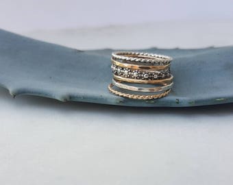 6 stacking rings / mixed/ gold filled / sterling silver / unique / simple / wire ring / gift / minimalist / set of 6