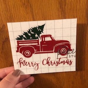 Sticker Joyeux Noël | Sticker de Noël camion de ferme rouge | Sticker camion de Noël de ferme de Noël | Camion de Noël rouge | DIY Camion rouge de Noël