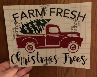 Farm Fresh Christmas Tree Vinyl Decal | Red Truck, Farmhouse Style