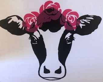 Cow Decal | Floral Cow Sticker | Floral Cow Decal | Flower Crown Decal | Cow Sticker | Farmhouse Cow | Farmhouse | Farmhouse Cow Decal