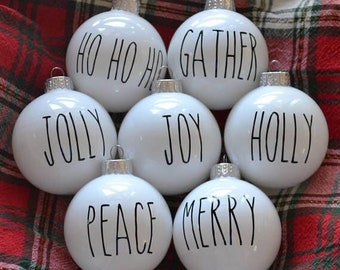 Rae Dunn Inspired White Christmas Ball Ornament | Rae Dunn Inspired ORNAMENT | Custom Name Ornament | Name Ornament | Christmas Ball Ornamen