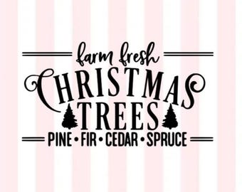 Farm Fresh Christmas Trees Vinyl Decal | Holiday Farmhouse Decor | Pine Fur Cedar Spruce Trees | Christmas Tree Decal | Farm Fresh Decal