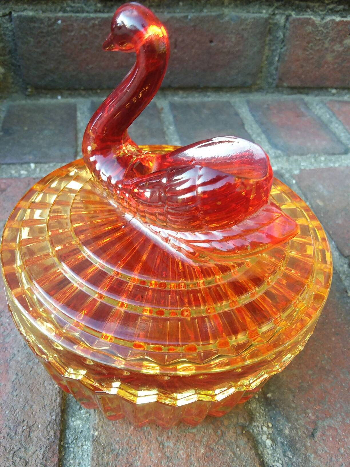 Vintage Swan Dish Glass Swan Dish & Lid Red Orange Glass Etsy