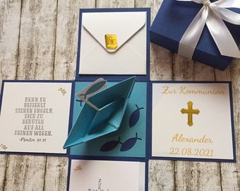 Coffret cadeau argent personnalisé pour la communion des garçons