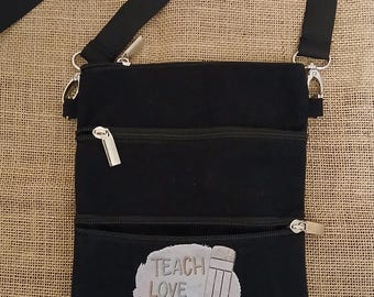 Teacher black crossbody bag. Teacher quote Teach love Inspire