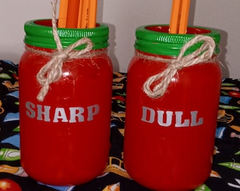 Teacher jar pencil holder, Sharp and dull pencil holder, Teacher gift