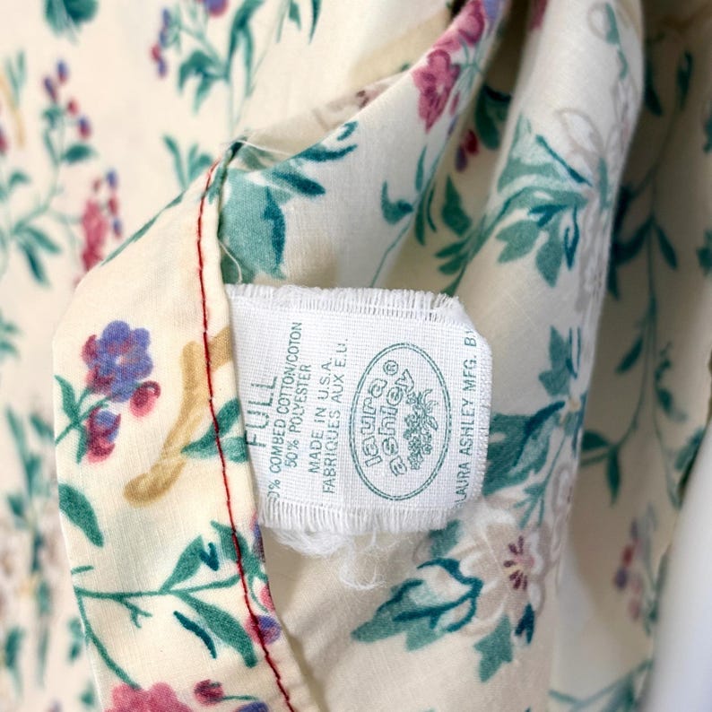 Vintage Laura Ashley Flat Sheet Full Shabby Cottage Floral Bedding 90s Romantic Bild 3