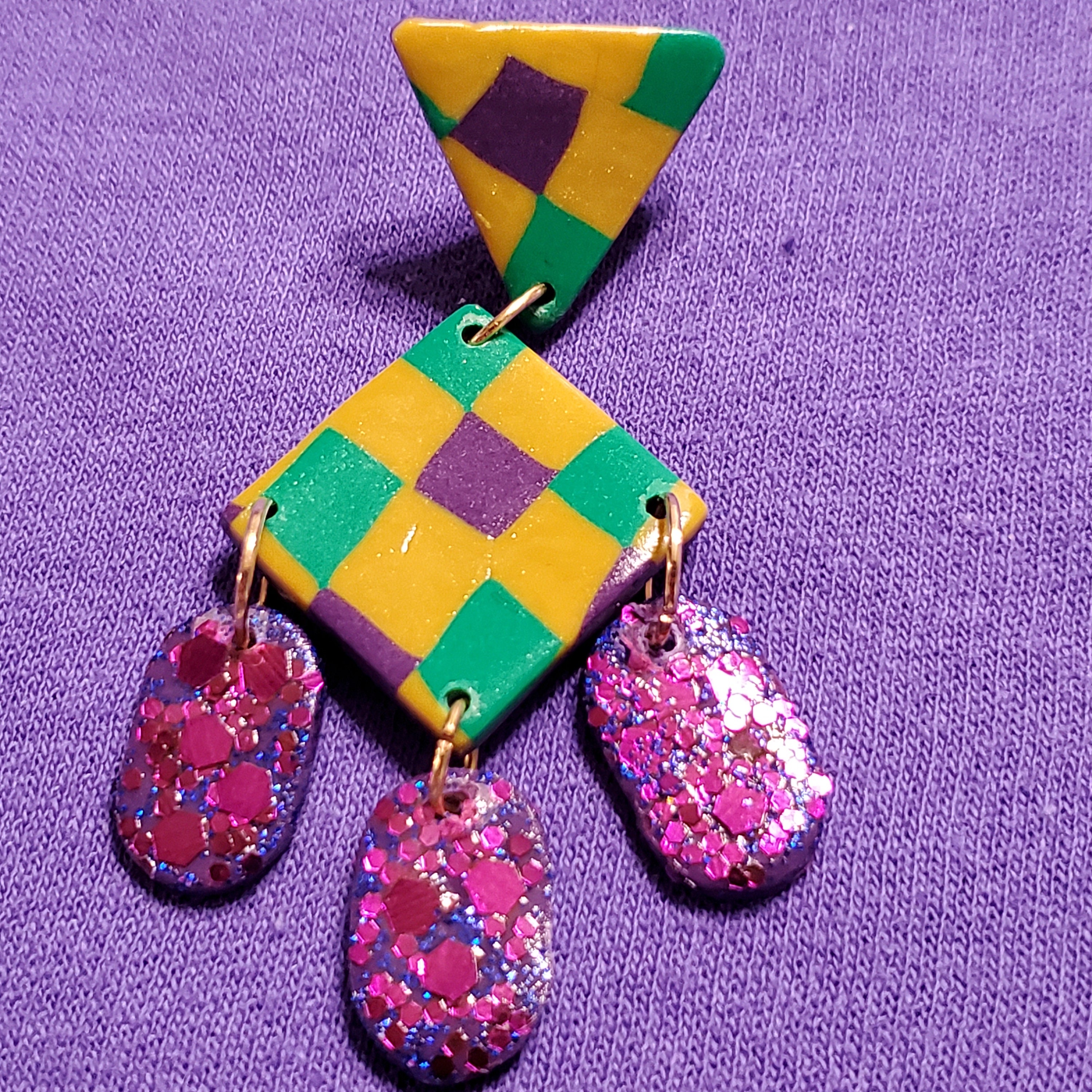 mardi gras clay earrings