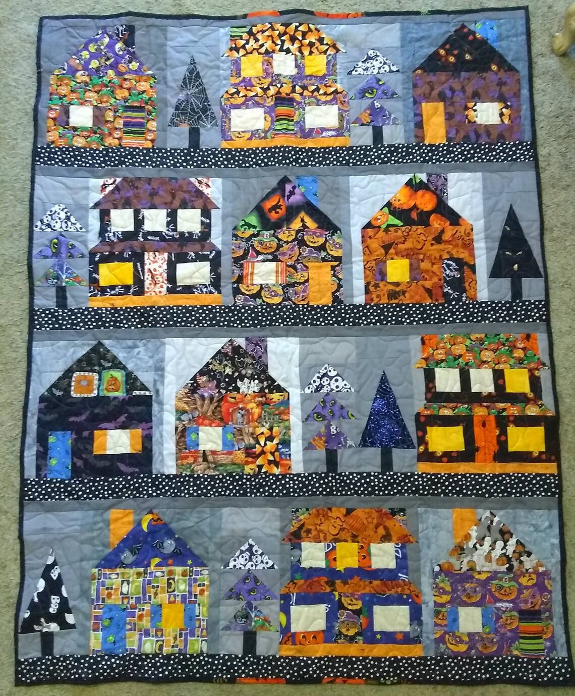 Haunted Houses Halloween Quilt Etsy