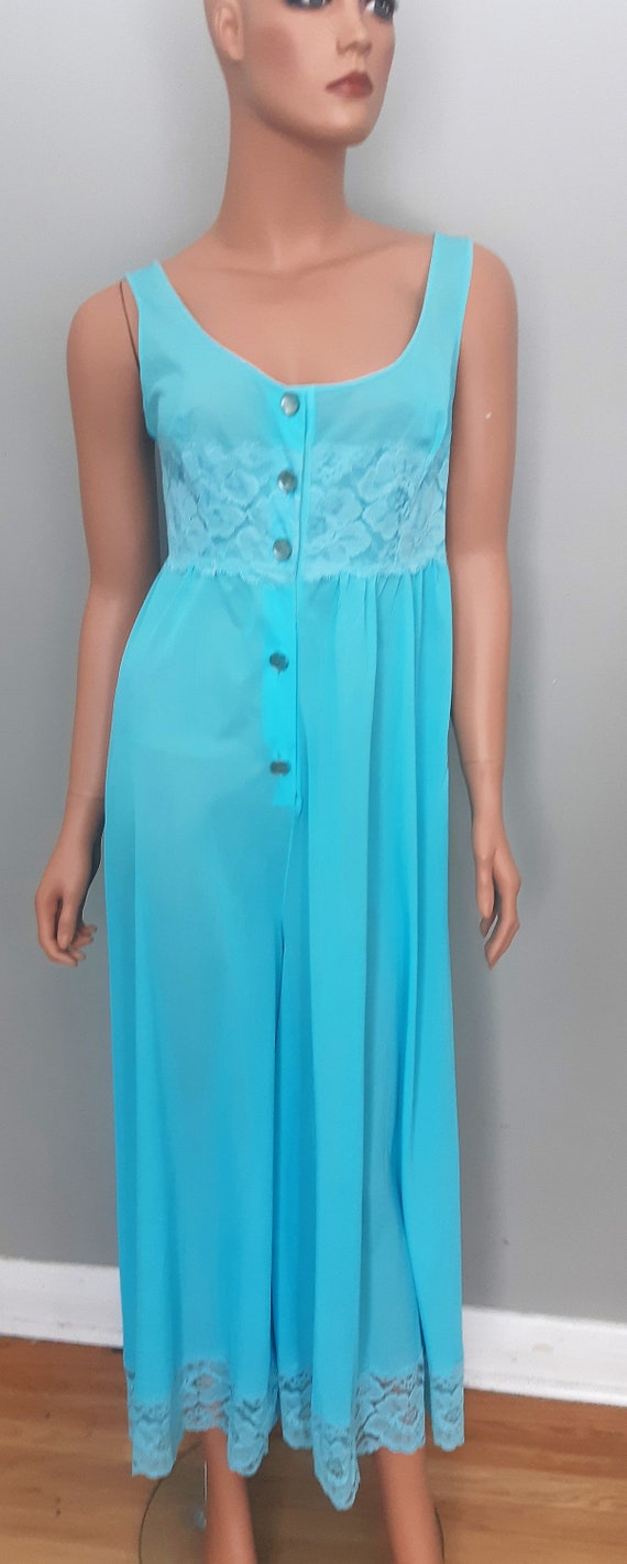 VTG Turquoise Blue 2 Piece Lingerie Nightgown Set… - image 5