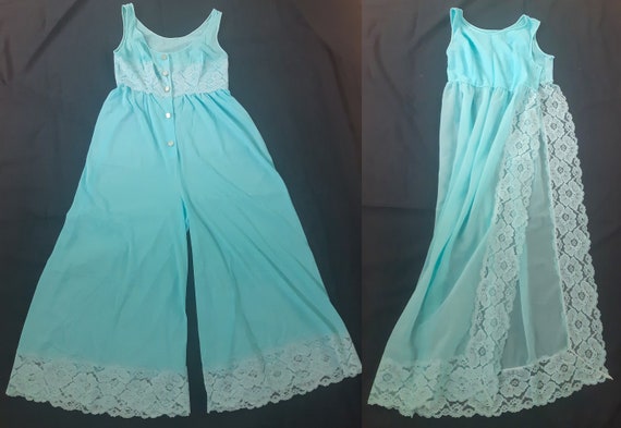 VTG Turquoise Blue 2 Piece Lingerie Nightgown Set… - image 6