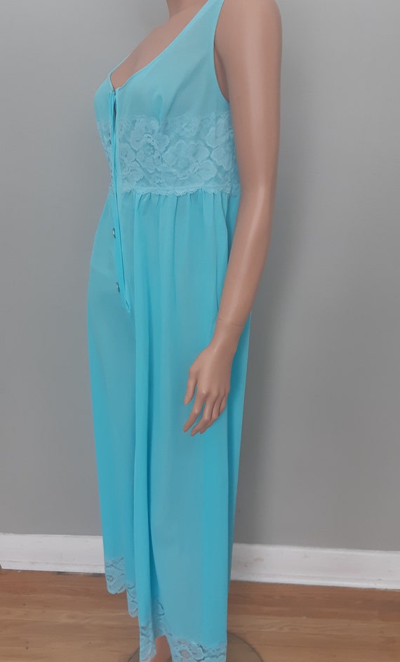 VTG Turquoise Blue 2 Piece Lingerie Nightgown Set… - image 3