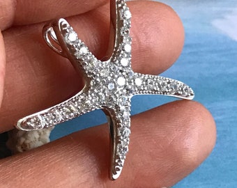 925 Sterling silver Hawaiian sea star starfish cz synthetic opal slider pendant