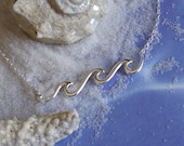 Sterling Silver Waves Necklace Ocean Summer Vacation Jewelry 16 to 18 inches.