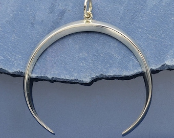 Sterling Silver Crescent Moon Pendant ~ Ridged Moon Crescent ~ Celestial Pendant