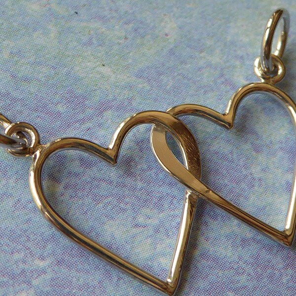 Double Heart Sterling Silver Pendant ~ Festoon Heart Pendant ~ Intertwined Heart Pendant ~ Link ~ Jewelry Supplies