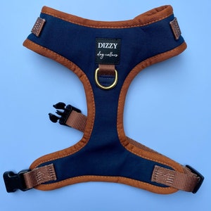 DOG HARNESS | The Coco | Neck Adjustable Dog Harness | Navy & Brown Dog Harness