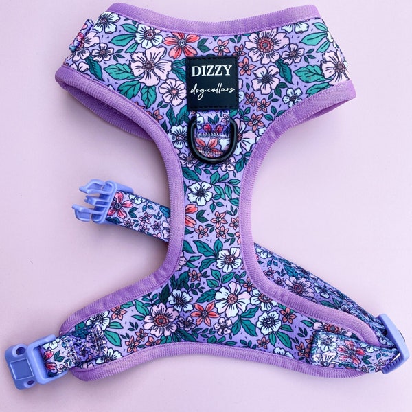 DOG HARNESS | Lilac Floral | Neck Adjustable Dog Harness