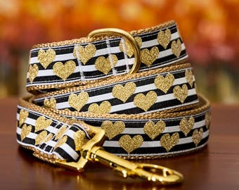 Golden Hearts Dog Leash / Made in Australia / Gold Dog Lead