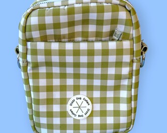 Crossbody Dog Walking Bag | Olive Gingham | With Poop Bag Access