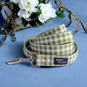 Olive Gingham Dog Leash | Fully Padded Leash