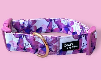 Extra Wide /// Candy Sky Butterfly Dog Collar | Canvas & Neoprene Dog Collar | Pink Butterflies