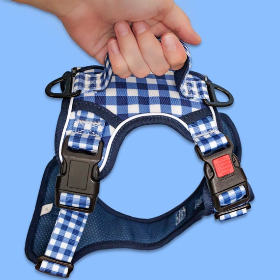 No Pull Dog Harness Step in Reflective Heavy Duty Easy Reach Handle Navy Gingham Etsy UK