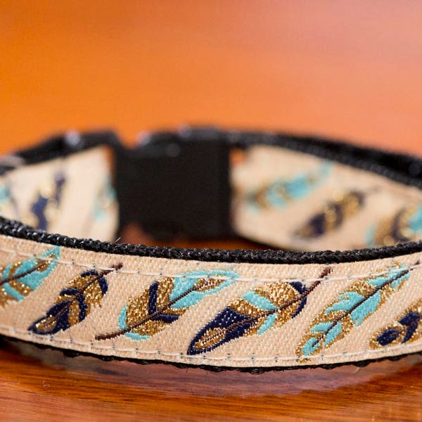 Golden Feathers Cat Collar/Toy Breed Dog Collar  / XXS - Small Dogs / Australian Made