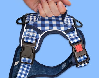 No Pull Dog Harness | Step in | Reflective | Heavy Duty | Easy Reach Handle | Navy Gingham