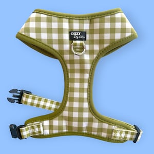 DOG HARNESS | Olive Gingham | Neck Adjustable Dog Harness