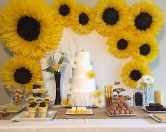 Tissue paper sunflowers for rustic sunflower weddings and bridal showers, sunflower graduation party decorations
