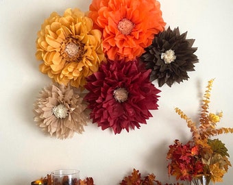 Set of five fall tissue paper flowers, fall decorations for home, autumn home decor, Thanksgiving home decor