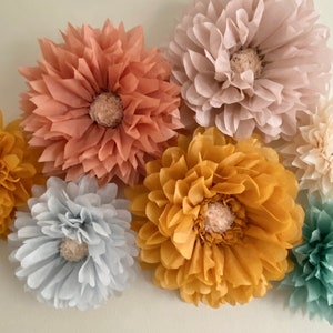 Choose your own boho tissue paper flowers for nursery decor, living room decor, home office, wall art and bedroom decor
