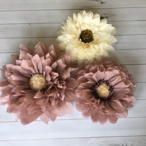 Rose gold and cream paper flower set for home decor, birthday parties, bridal showers and wedding reception decor image 2