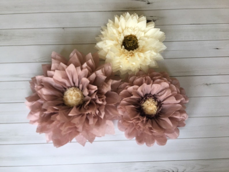 Rose gold and cream paper flower set for home decor, birthday parties, bridal showers and wedding reception decor image 2
