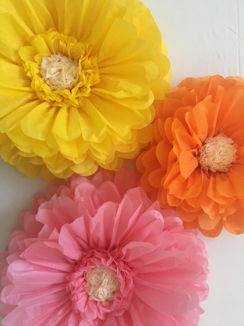Pink Tissue Paper Ruffeled Giant Pink and Yellow Tissue Paper Flowers for Home and Nursery Decor ...