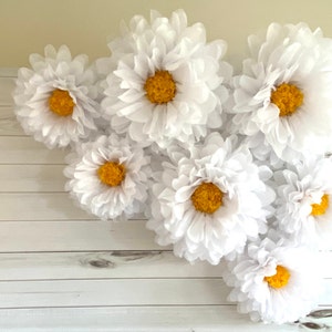 Giant paper flower daisies set of 7 for wedding arch decor, wild flower baby showers and daisy birthday party decorations