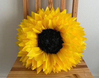 Girasol de papel de gran tamaño de 20” con un centro negro para decoración rústica de bodas, fiestas temáticas de girasoles y decoración del hogar.