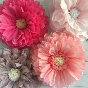 Choose your own pink paper flower backdrop for baby showers, quinceaneras, sweet sixteen parties, bridal showers and home decor
