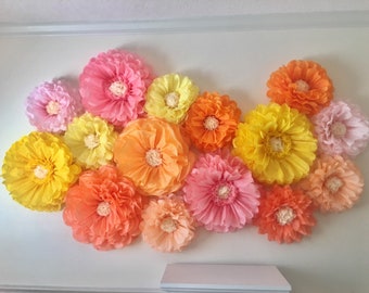 Pared de flores de papel rosa y naranja para decoración de bodas, decoración de despedidas de soltera, decoración de guarderías y hogares, decoración de salas de juegos infantiles, decoración de dormitorios.