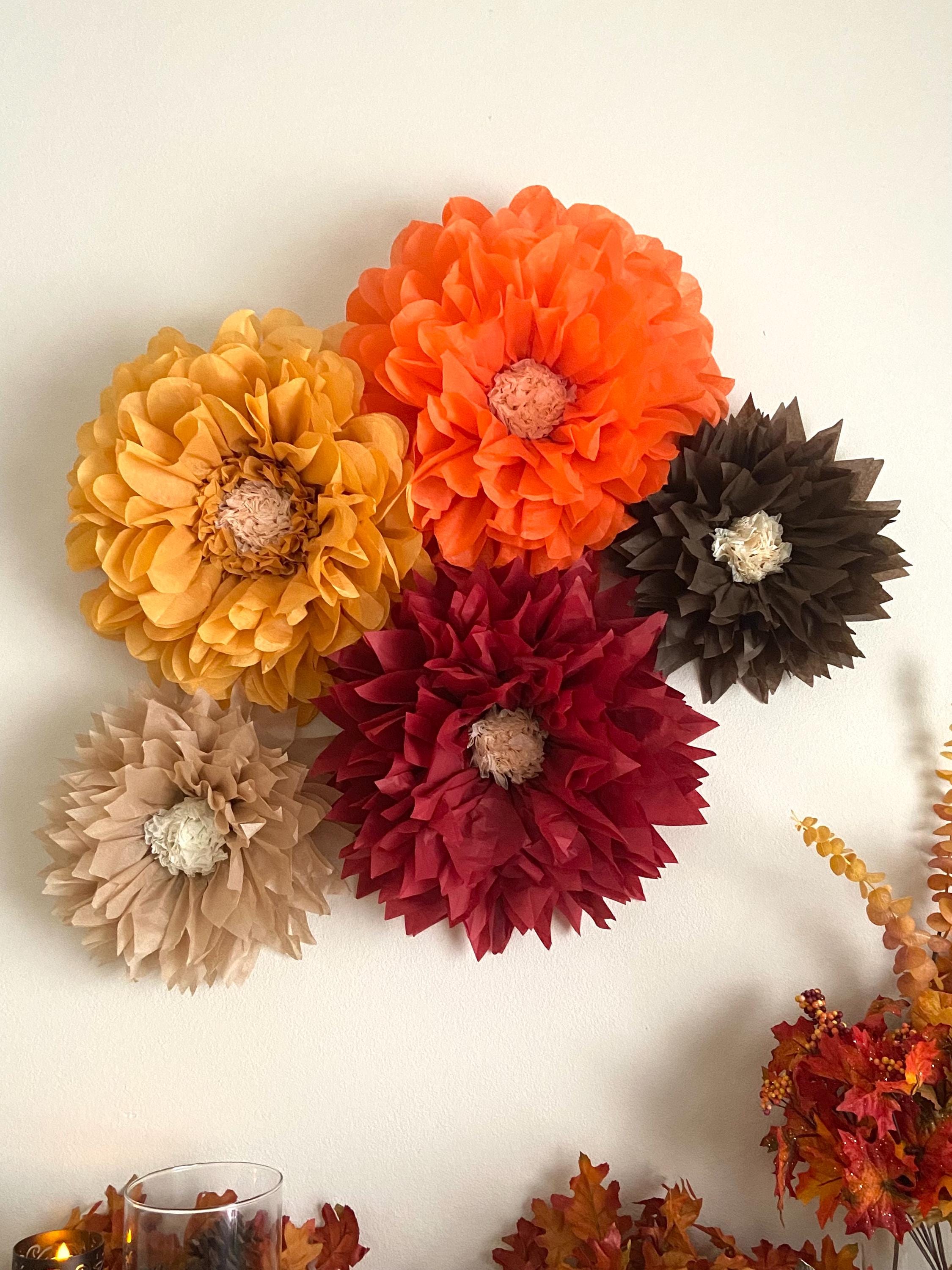 Set of Five Fall Tissue Paper Flowers, Fall Decorations for Home ...