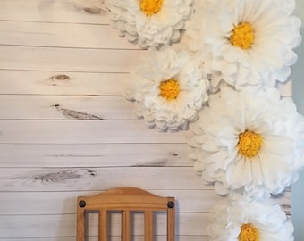 Tissue paper flower daisy backdrop for home decor, kids bedrooms decor, home office and wall decor
