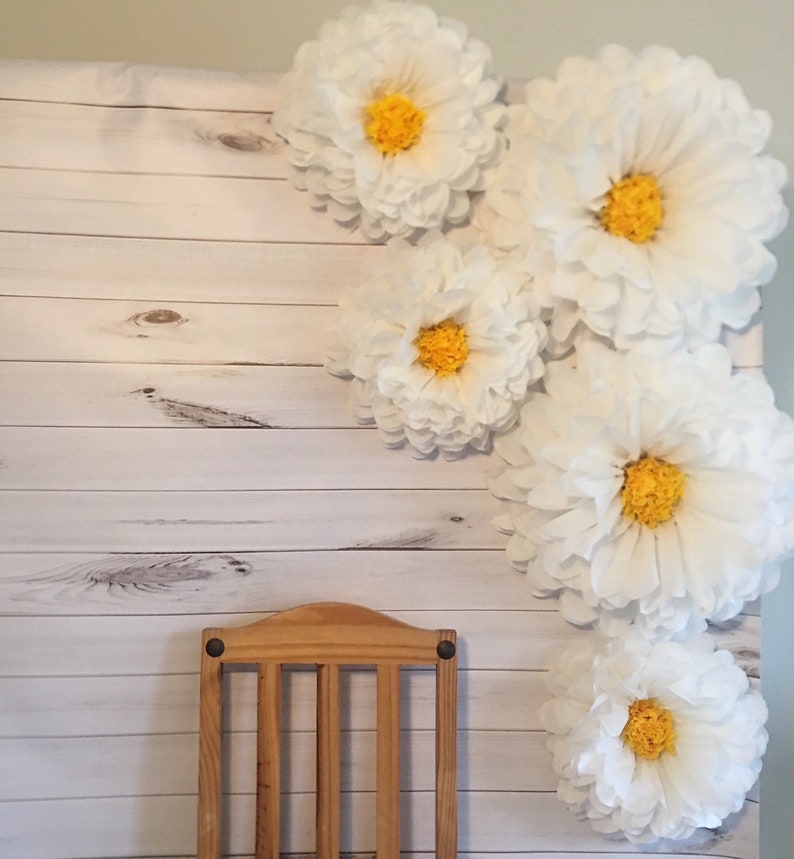 Giant paper flower daisy backdrop for rustic wedding decor, baby showers and photo backdrops image 2