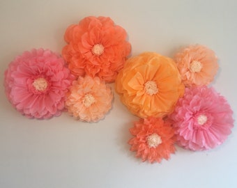 Flores de papel de seda en tonos coral, rosa y melocotón para bodas, decoración de brunch del Día de la Madre, decoración de despedidas de soltera, baby showers y fiestas de cumpleaños.