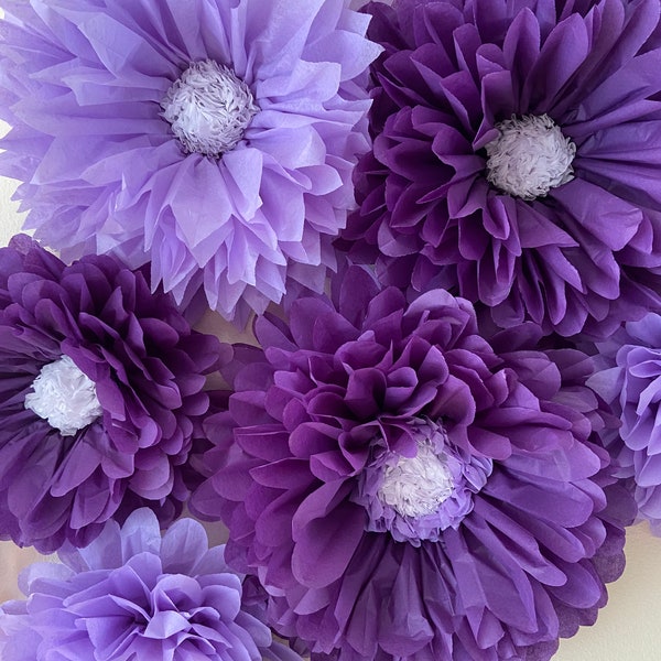 Choose your own purple paper flower backdrop, for party decor, wedding backdrops and bridal decor