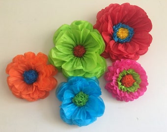 Fiesta paper flower set of 5, for Cinco de Mayo, fiesta themed party decor and graduation parties