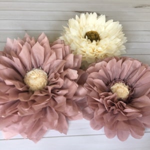 Rose gold and cream paper flower set for home decor, birthday parties, bridal showers and wedding reception decor image 1